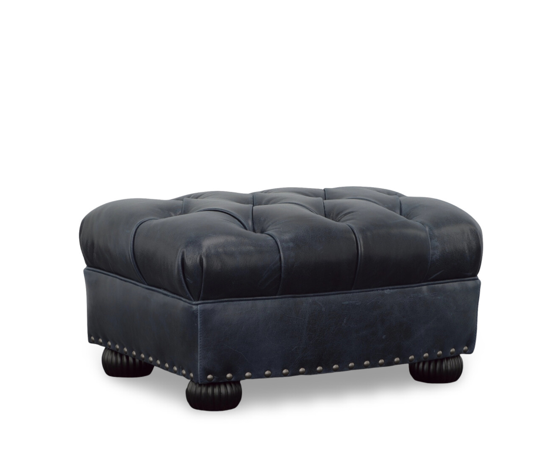 Rugby Ottoman by CC Leather Shown in Cambridge Sapphire